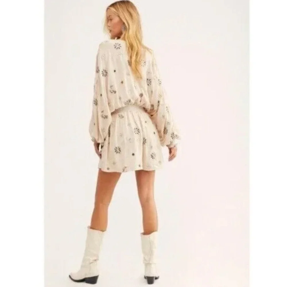 Free People Under The Stars Embroidered Romper Sequin Celestial Bohemian Size XS